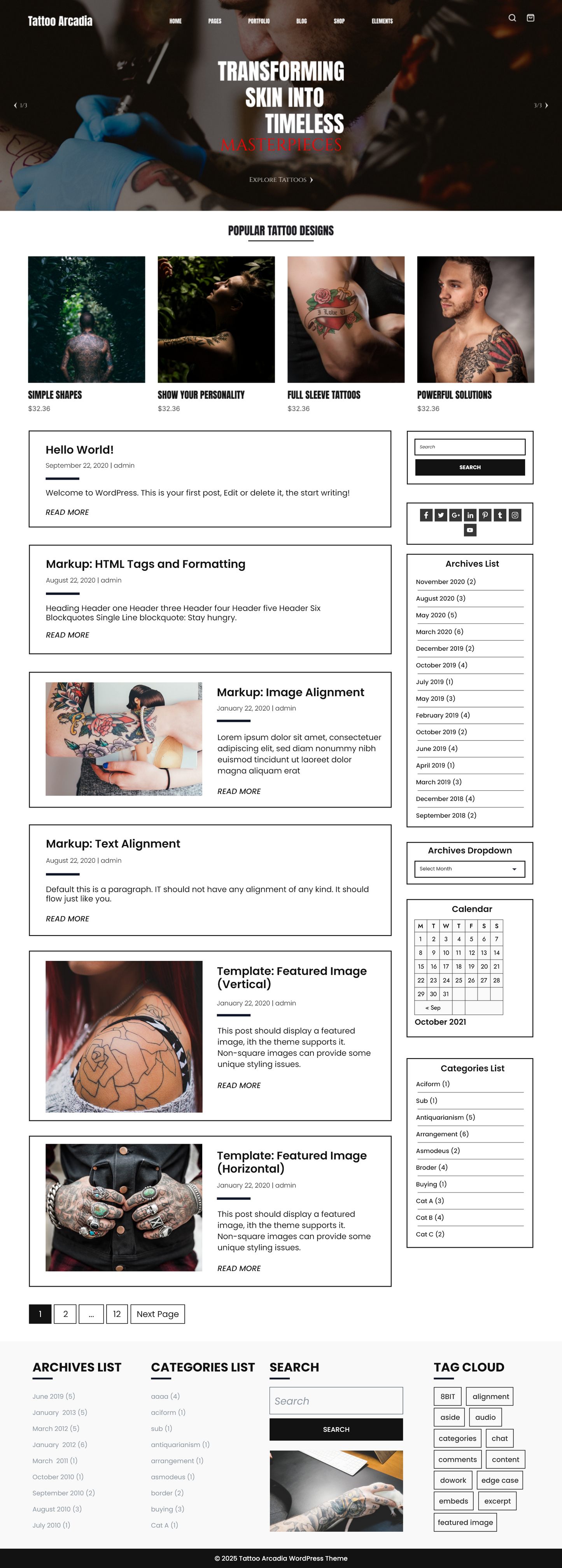 Free Tattoo Shop WordPress Theme