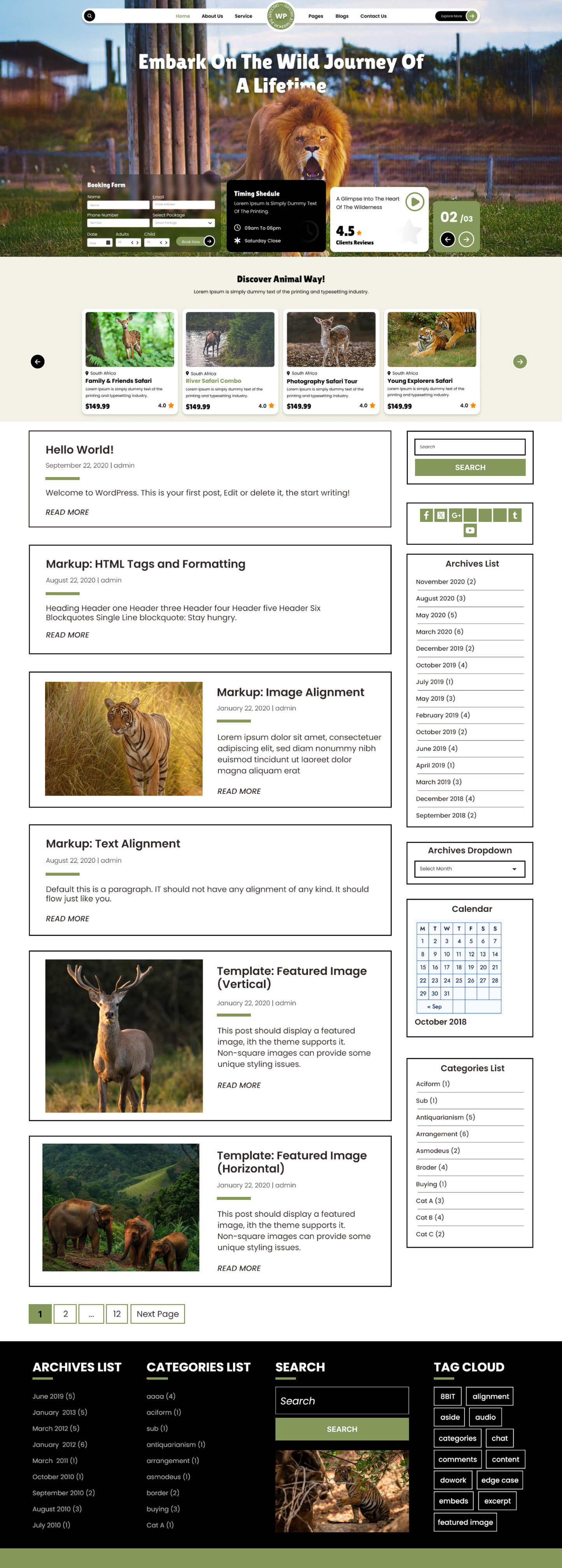 Free Zoo Safari WordPress Theme