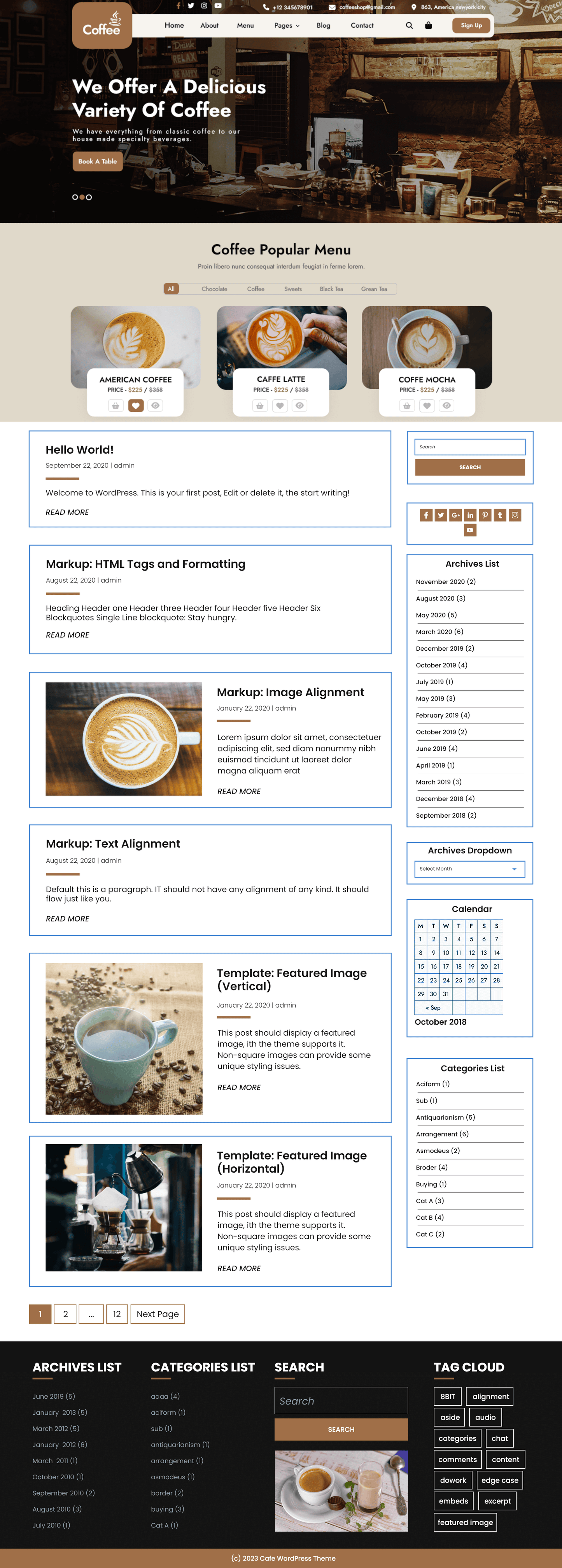 Free Cafe WordPress Theme