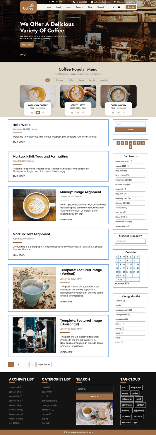 Free Cafe WordPress Theme