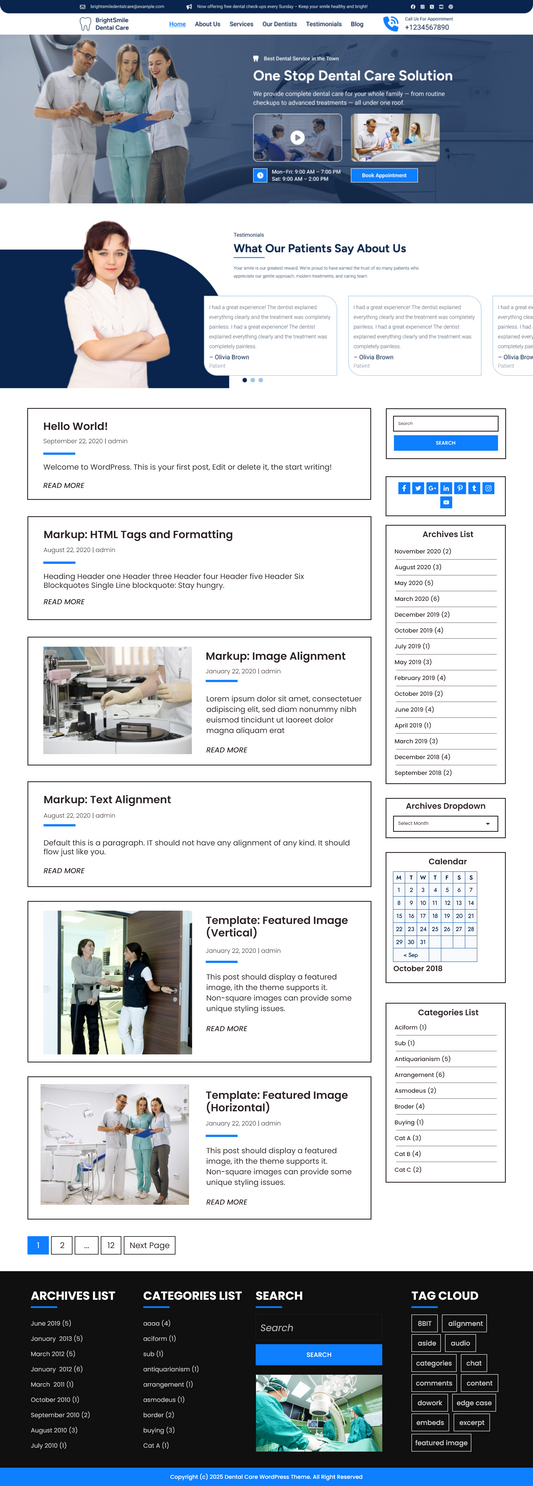 Free Dentistry Hospital WordPress Theme 
