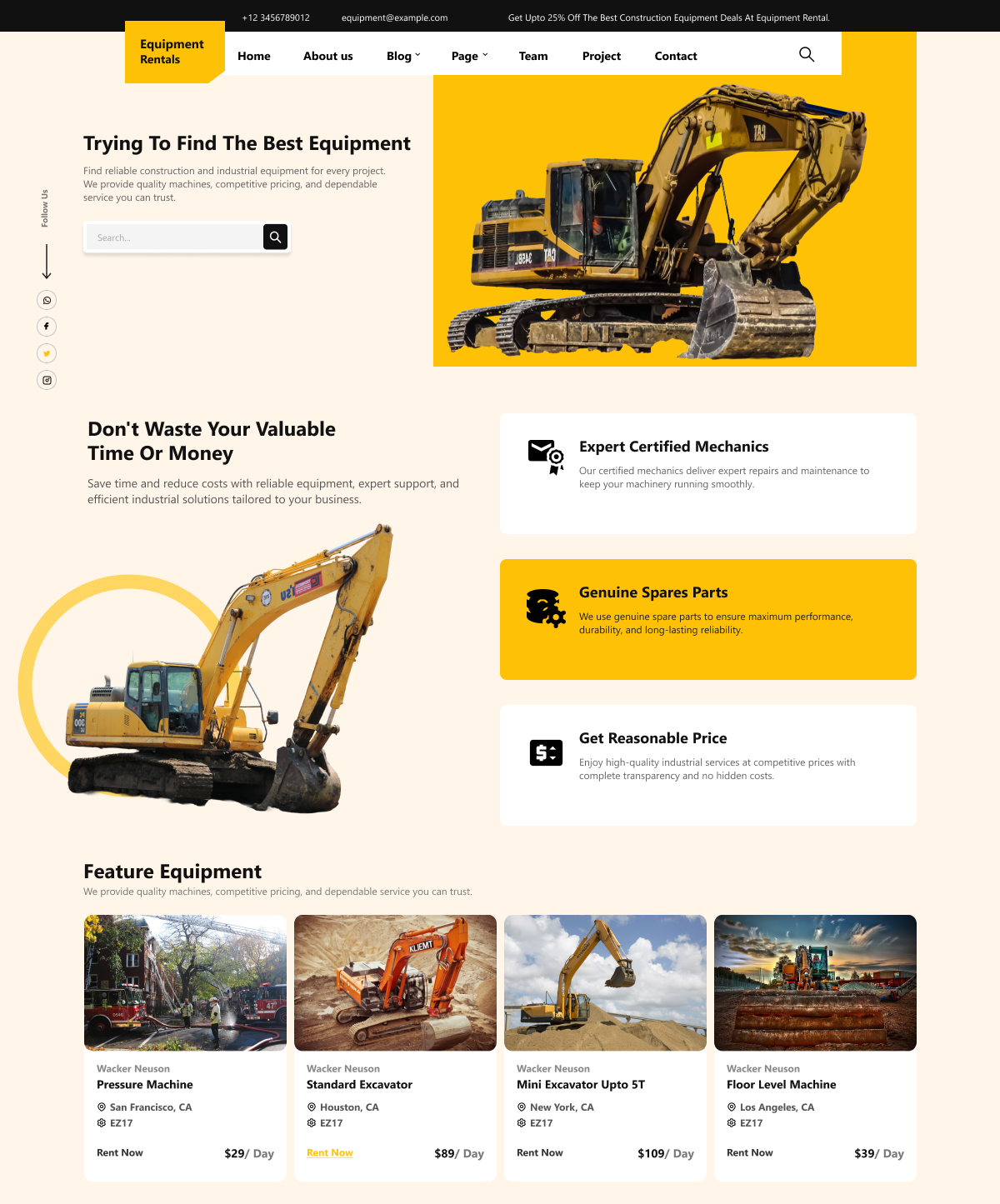 Free Equipment Rental WordPress Theme