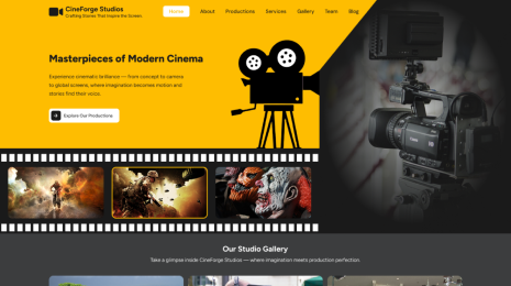 film production WordPress theme icon with video camera and film reel on yellow background