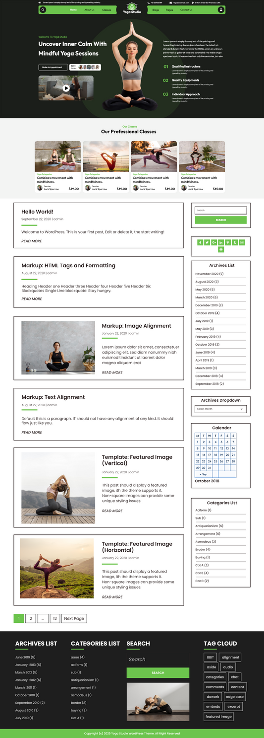Free Yoga Studio WordPress Theme