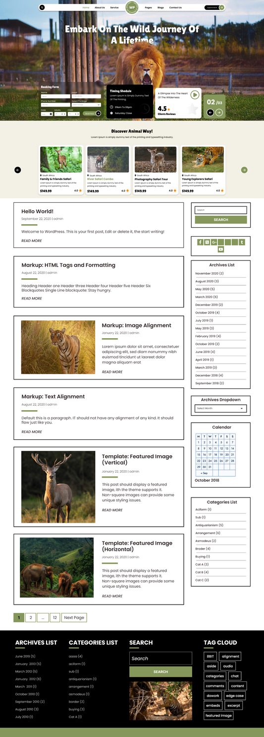 Free Zoo Safari WordPress Theme